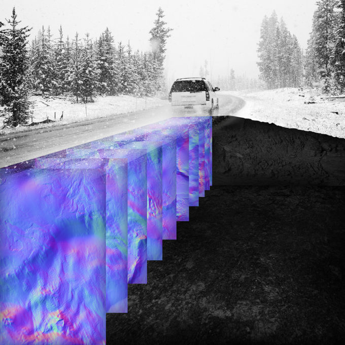 WaveSense's ground-penetrating radar helps a vehicle navigate a snowy road.